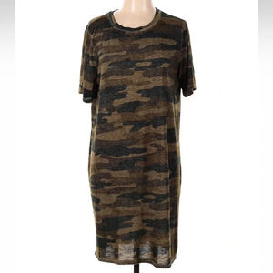 Lucky Brand Camo Dark Green & Brown Short Sleeve Midi Dress Size Large L